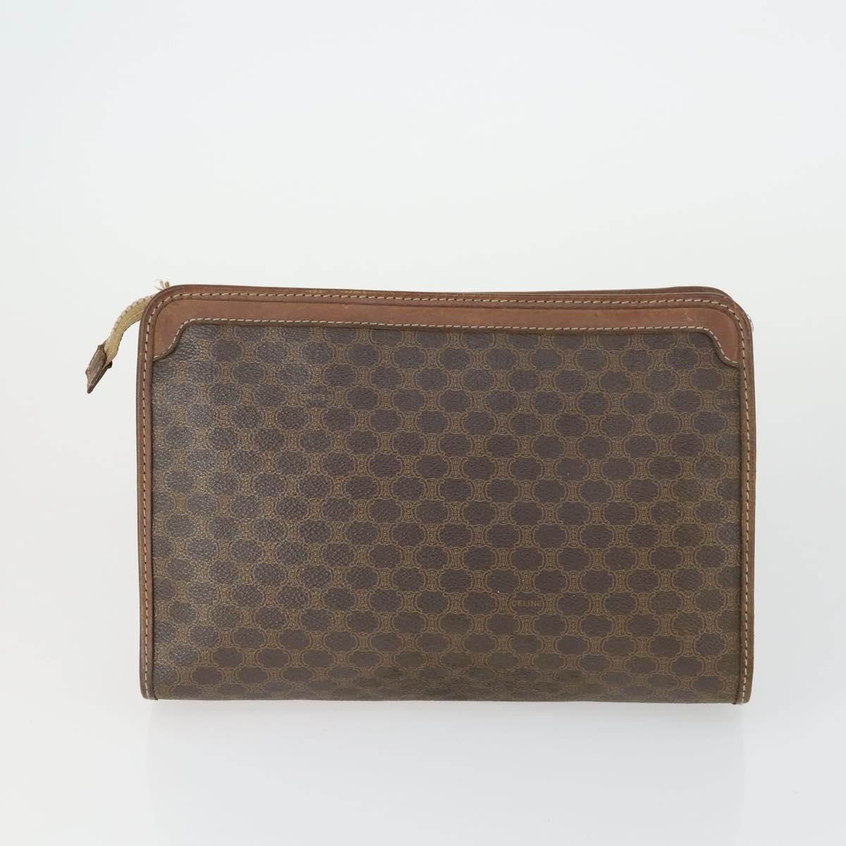 CELINE Macadam Canvas Clutch Bag PVC Leather 3 Set Brown Auth 169517