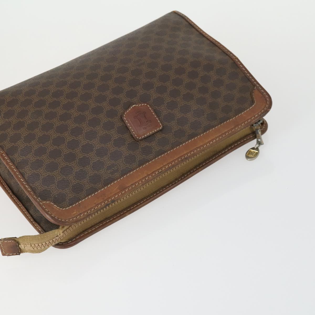 CELINE Macadam Canvas Clutch Bag PVC Leather 3 Set Brown Auth 169517
