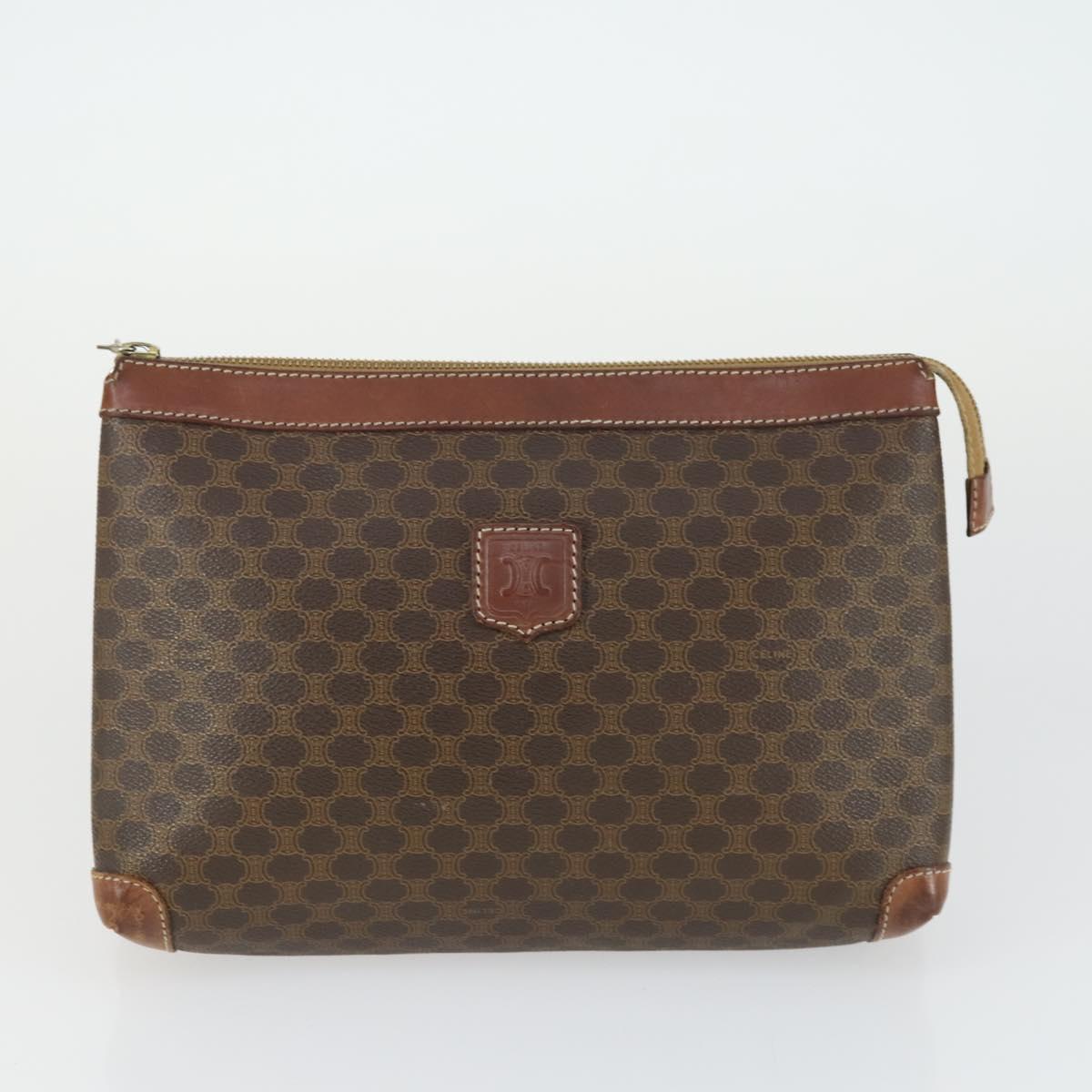 CELINE Macadam Canvas Clutch Bag PVC Leather 3 Set Brown Auth 169517