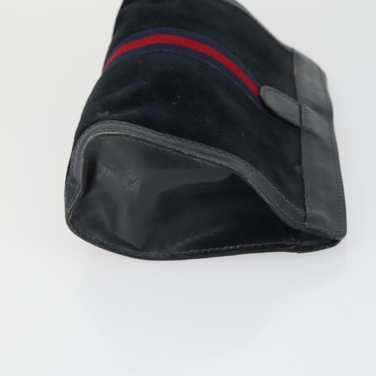GUCCI Sherry Line Clutch Bag Suede Canvas 2 Set Navy Brown Auth 169518