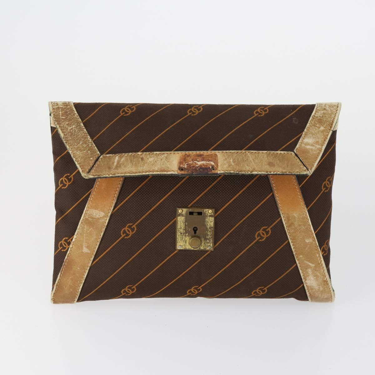 GUCCI Sherry Line Clutch Bag Suede Canvas 2 Set Navy Brown Auth 169518