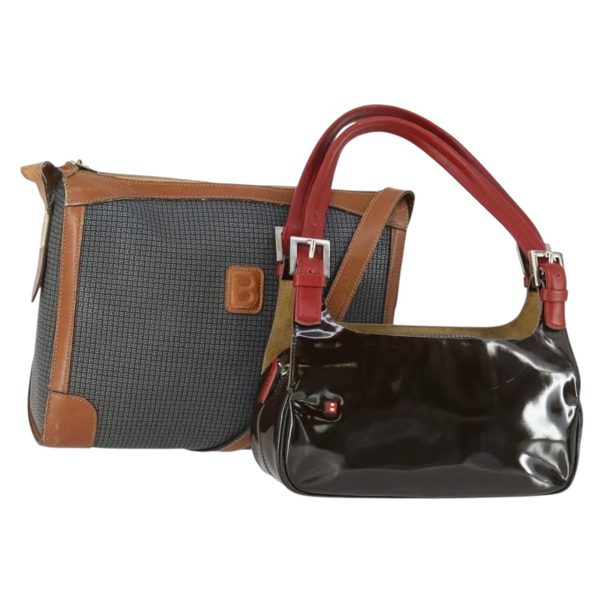 BALLY Shoulder Bag Patent PVC 2 Set Bordeaux Blue Auth 169519