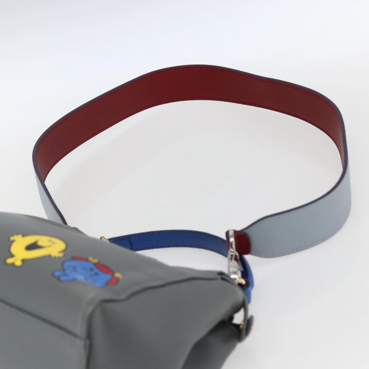 FENDI Peek A Boo Mini Hand Bag Leather 2way Gray Gold Auth 169542