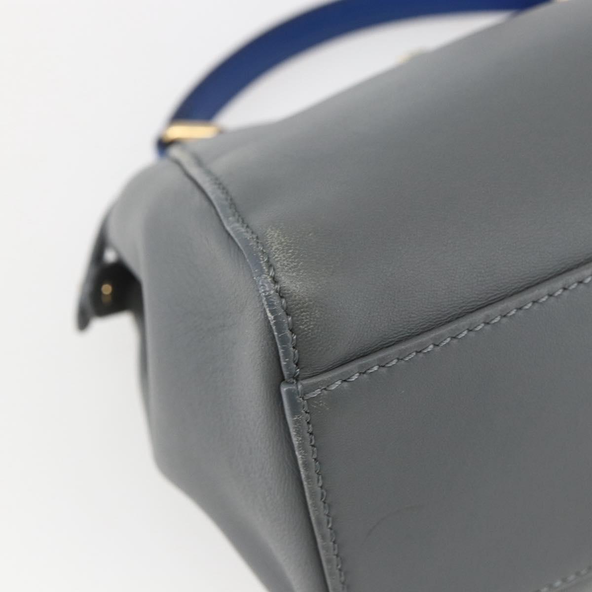 FENDI Peek A Boo Mini Hand Bag Leather 2way Gray Gold Auth 169542