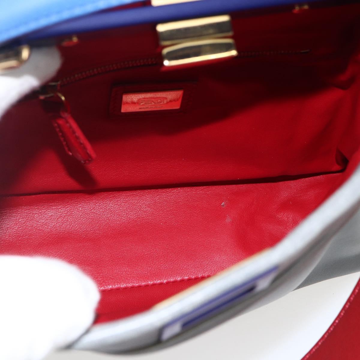 FENDI Peek A Boo Mini Hand Bag Leather 2way Gray Gold Auth 169542