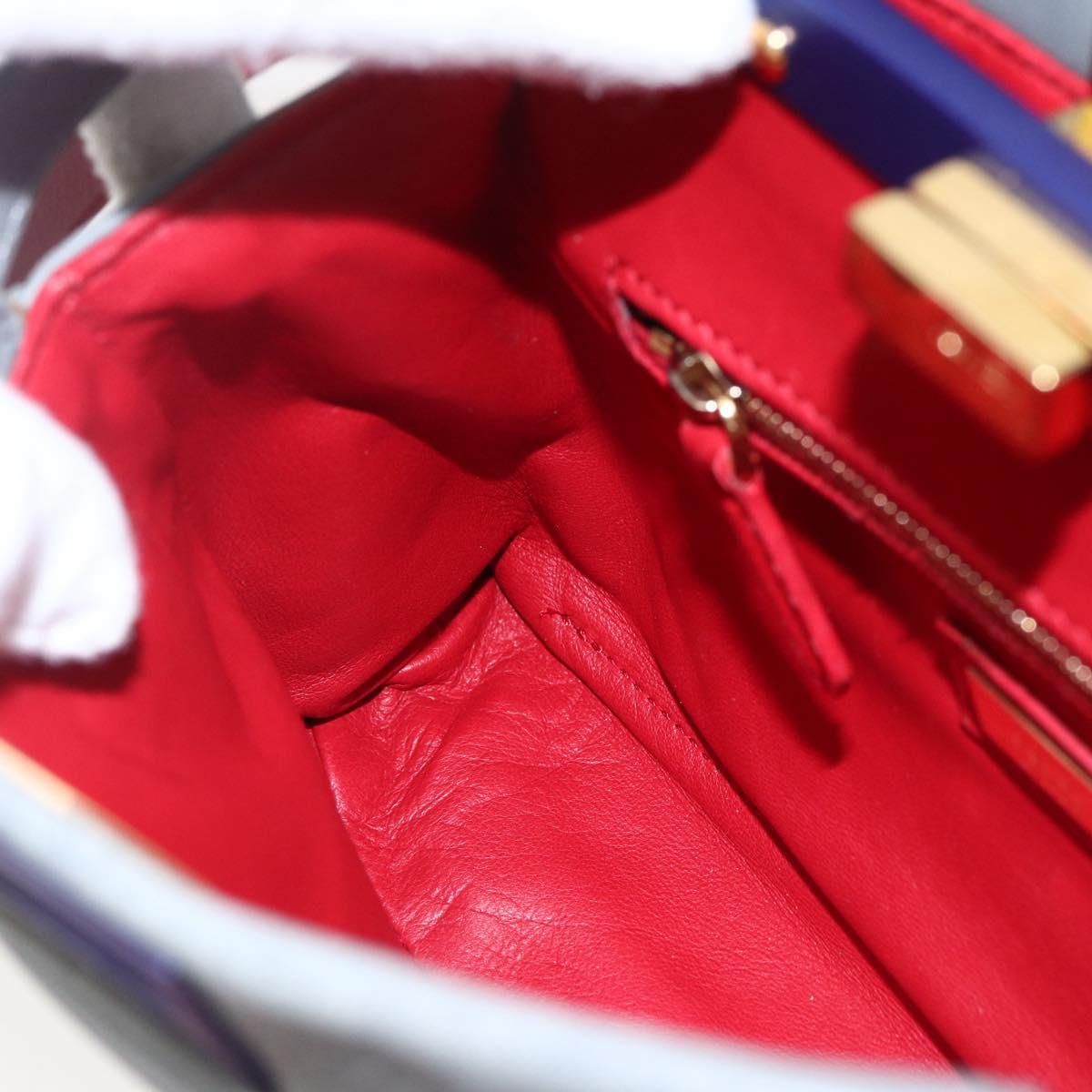 FENDI Peek A Boo Mini Hand Bag Leather 2way Gray Gold Auth 169542