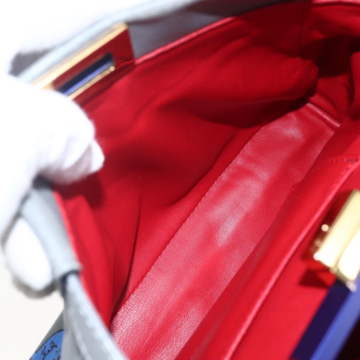 FENDI Peek A Boo Mini Hand Bag Leather 2way Gray Gold Auth 169542