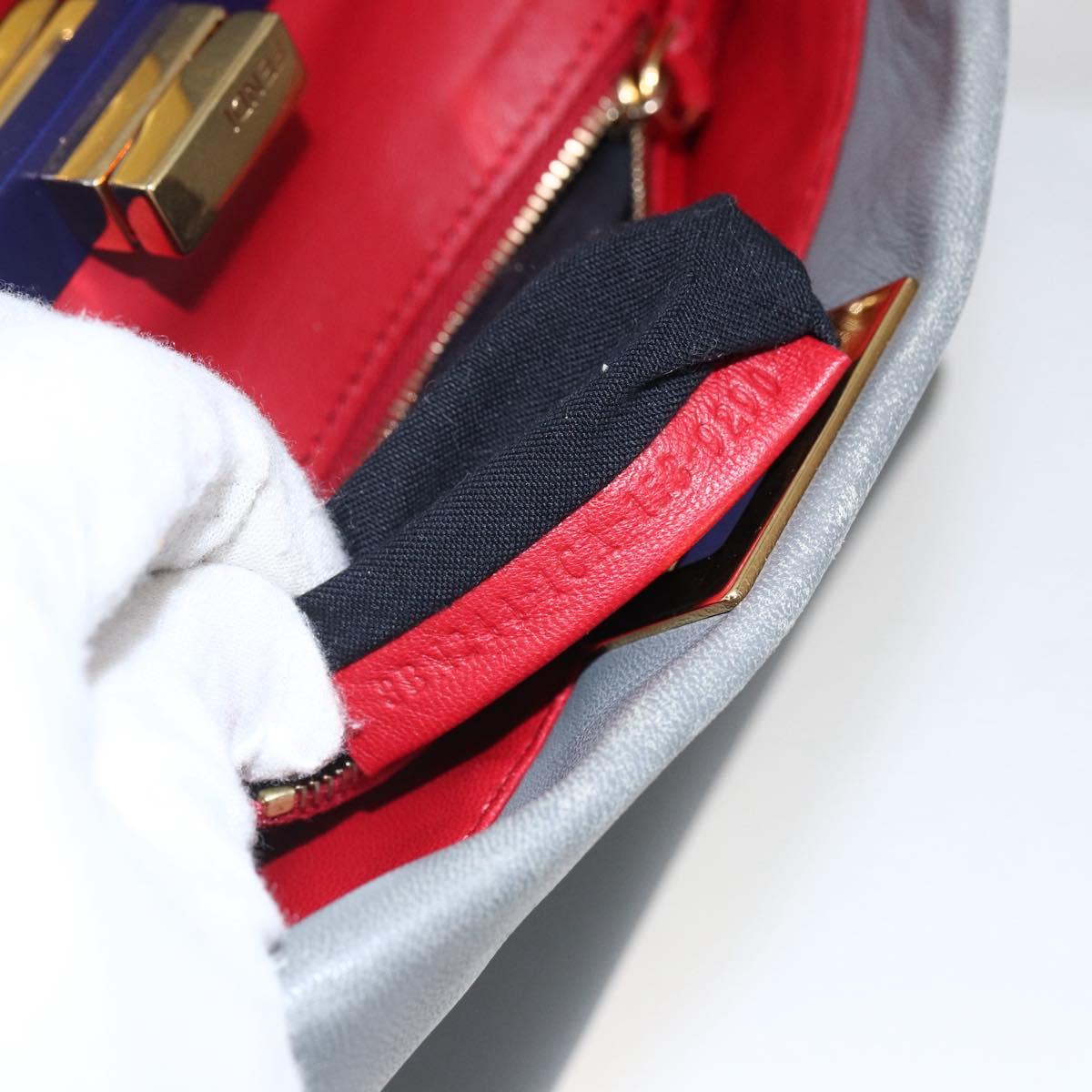 FENDI Peek A Boo Mini Hand Bag Leather 2way Gray Gold Auth 169542