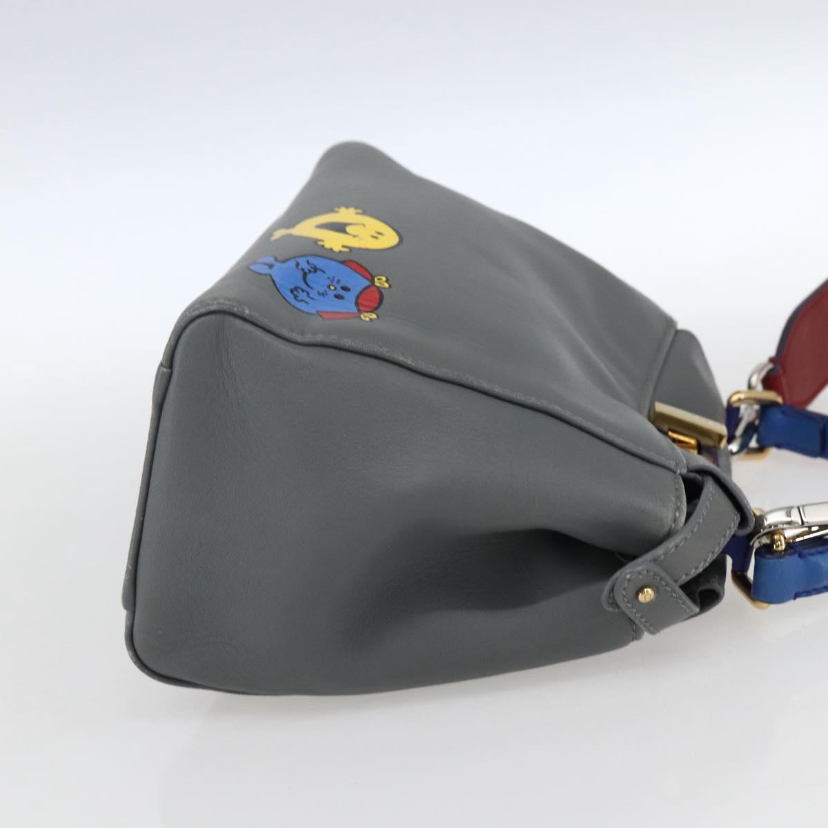 FENDI Peek A Boo Mini Hand Bag Leather 2way Gray Gold Auth 169542