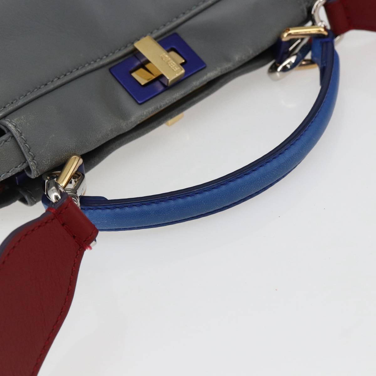 FENDI Peek A Boo Mini Hand Bag Leather 2way Gray Gold Auth 169542