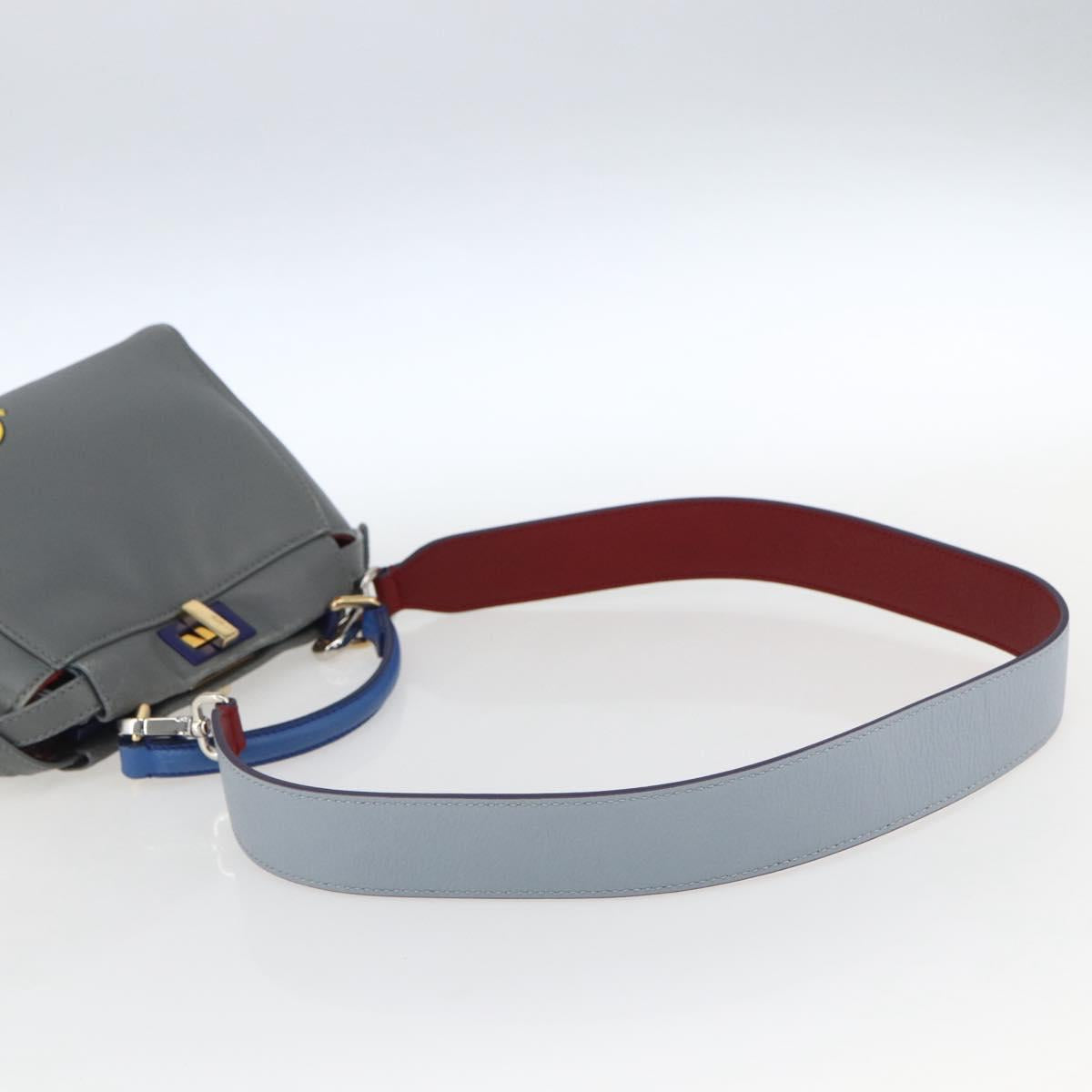 FENDI Peek A Boo Mini Hand Bag Leather 2way Gray Gold Auth 169542