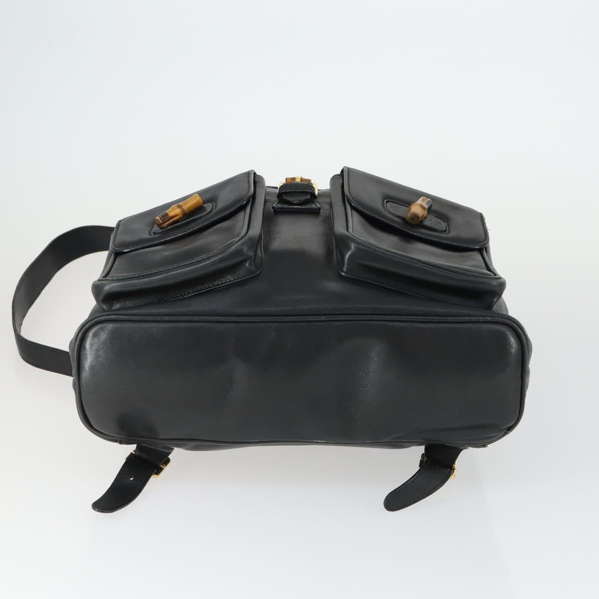 GUCCI Bamboo Backpack Leather Black Gold 003 1998 0016 Auth 169543A