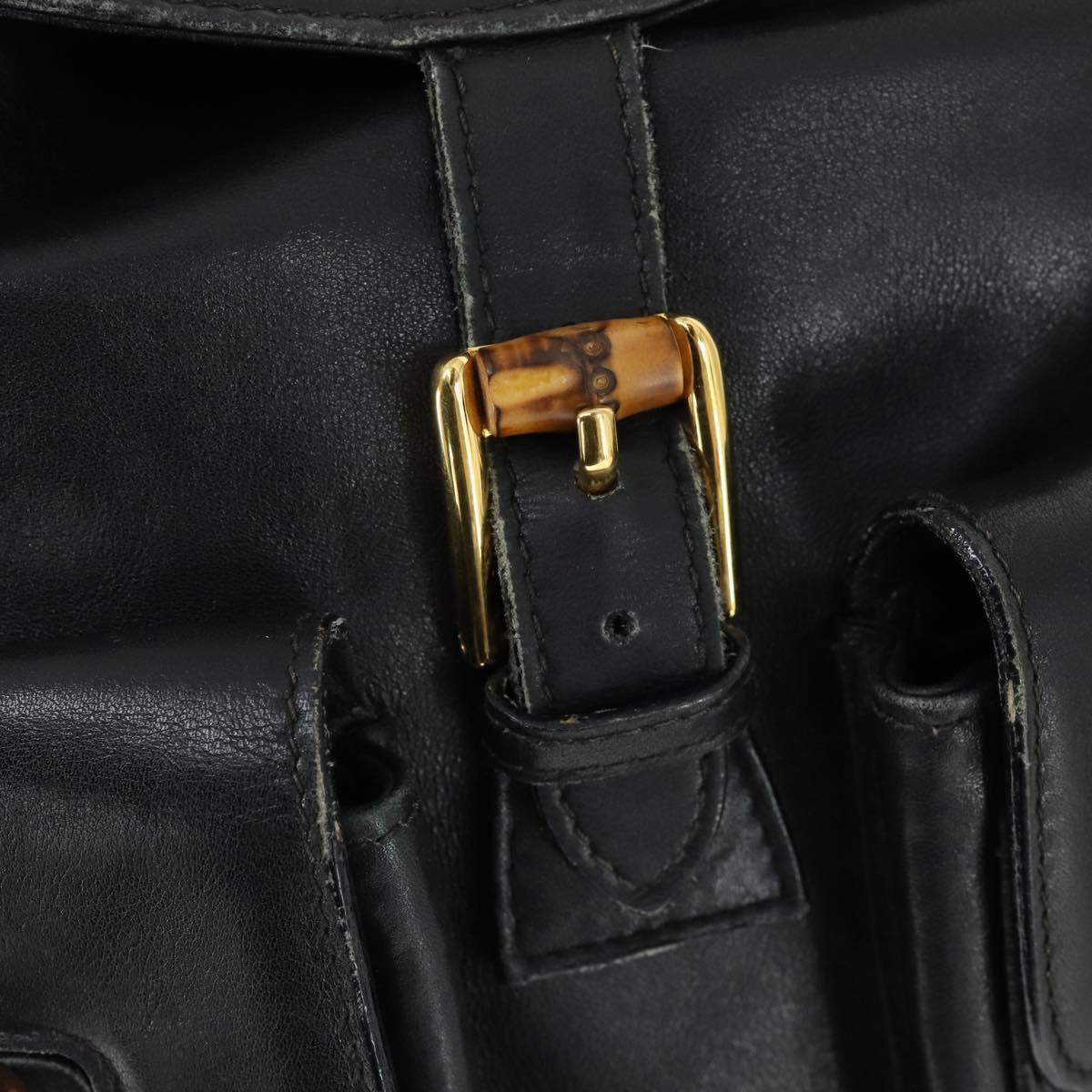 GUCCI Bamboo Backpack Leather Black Gold 003 1998 0016 Auth 169543A