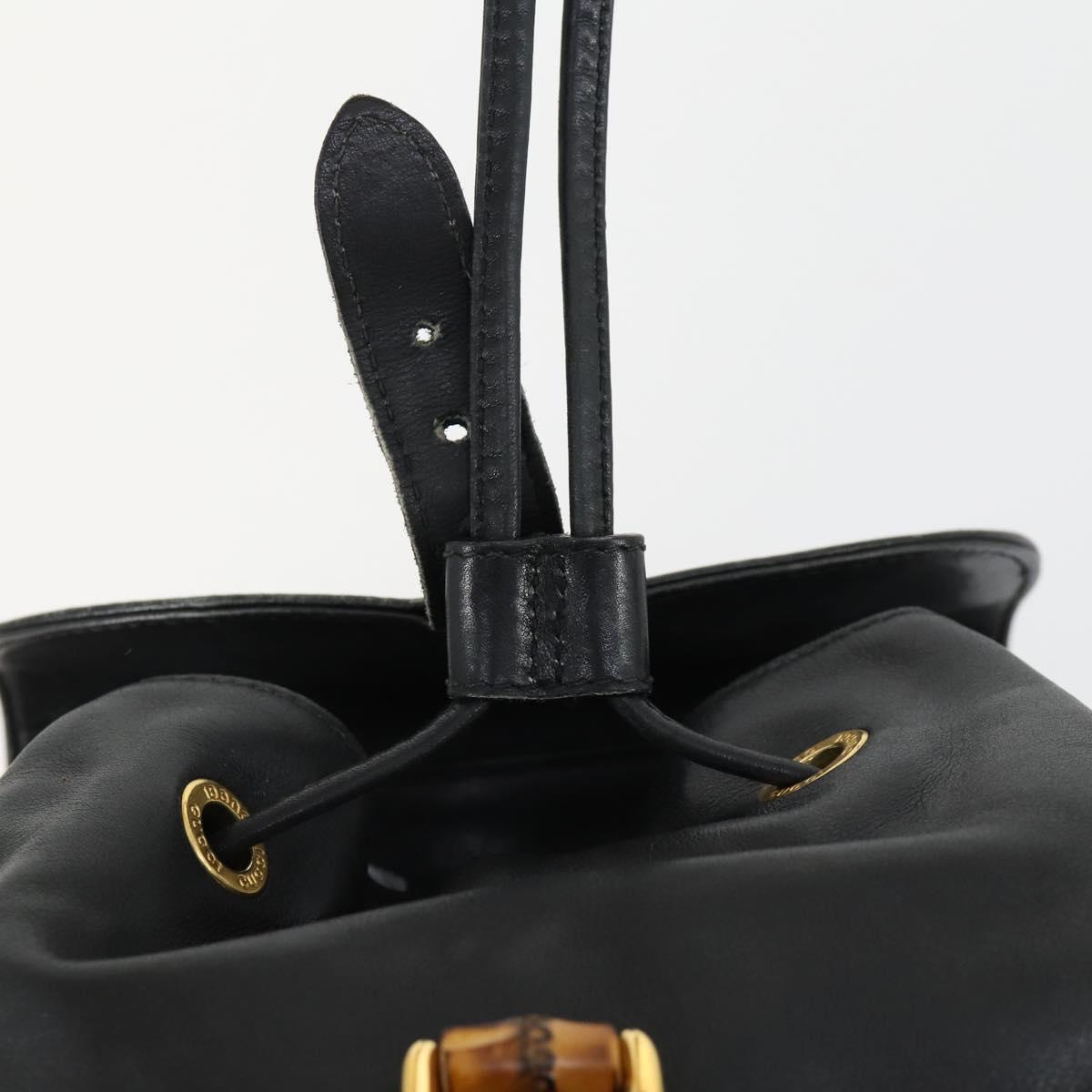 GUCCI Bamboo Backpack Leather Black Gold 003 1998 0016 Auth 169543A