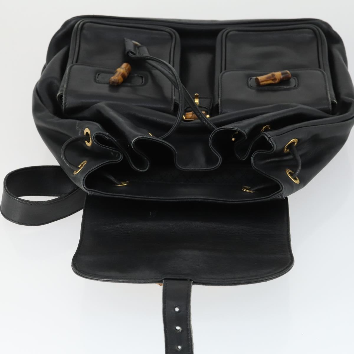 GUCCI Bamboo Backpack Leather Black Gold 003 1998 0016 Auth 169543A