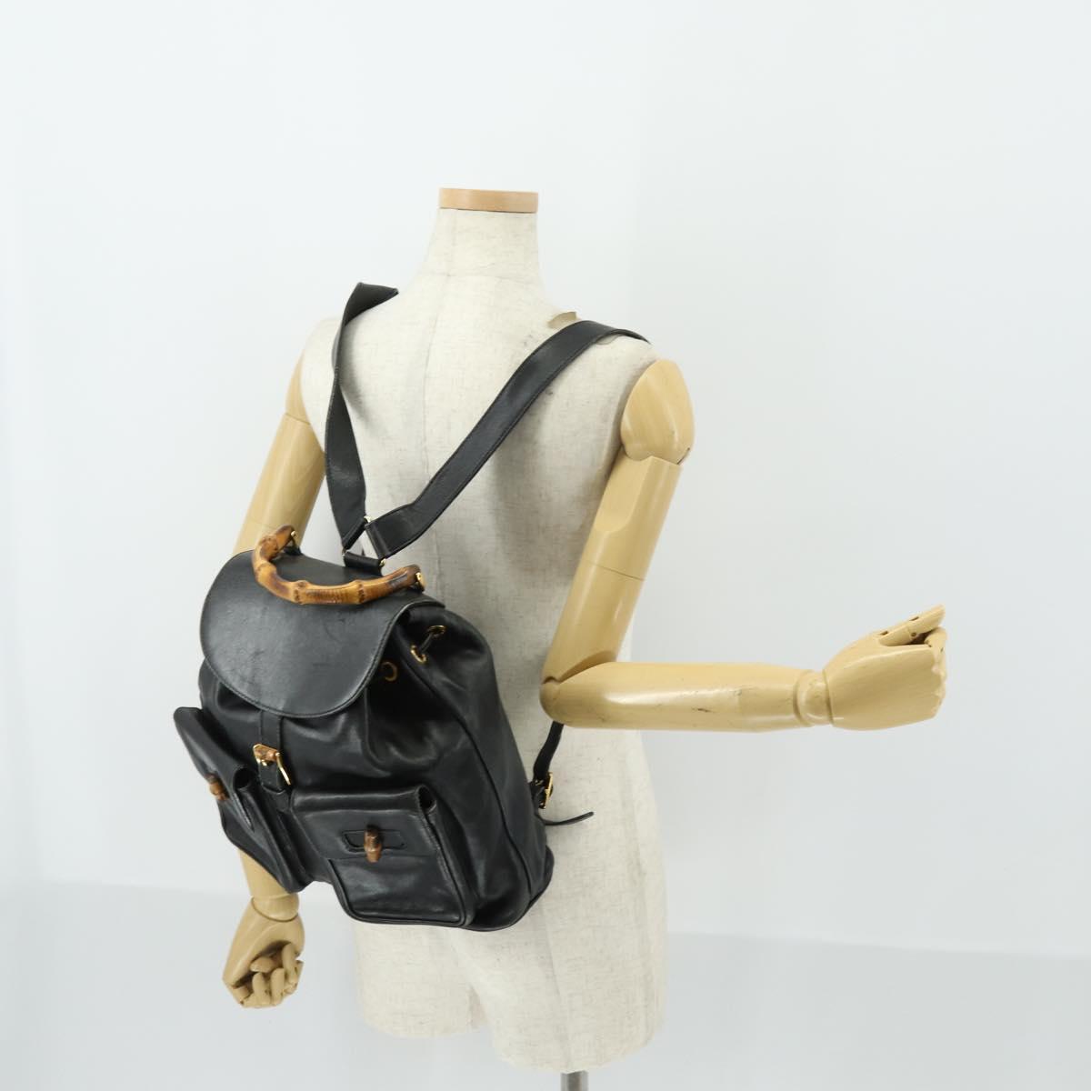 GUCCI Bamboo Backpack Leather Black Gold 003 1998 0016 Auth 169543A