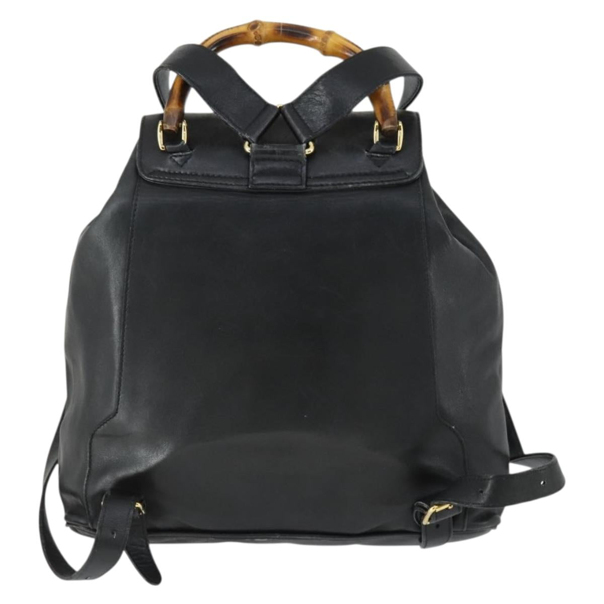 GUCCI Bamboo Backpack Leather Black Gold 003 1998 0016 Auth 169543A