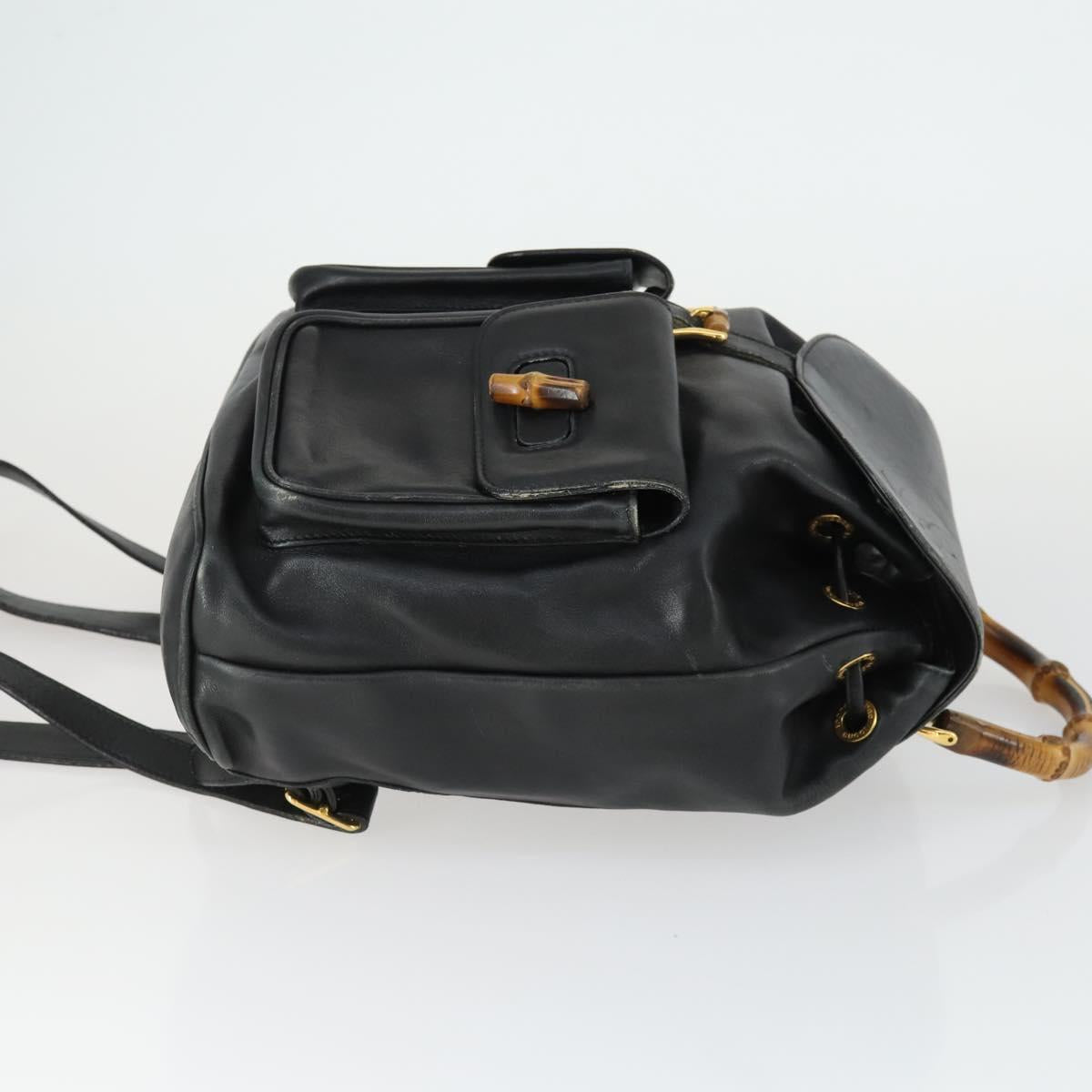 GUCCI Bamboo Backpack Leather Black Gold 003 1998 0016 Auth 169543A