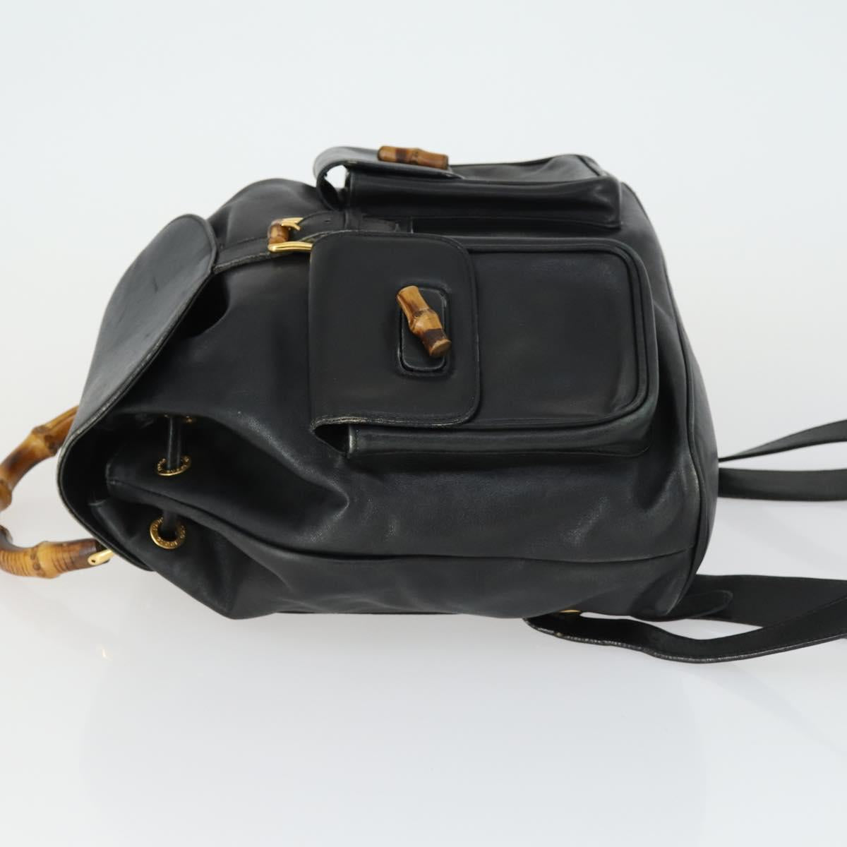 GUCCI Bamboo Backpack Leather Black Gold 003 1998 0016 Auth 169543A