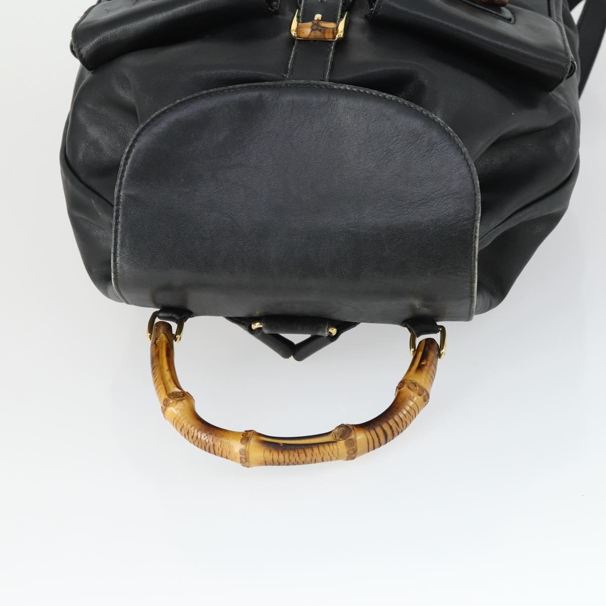 GUCCI Bamboo Backpack Leather Black Gold 003 1998 0016 Auth 169543A