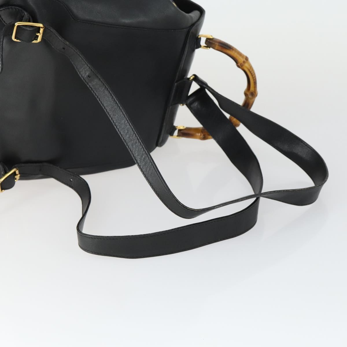 GUCCI Bamboo Backpack Leather Black Gold 003 1998 0016 Auth 169543A