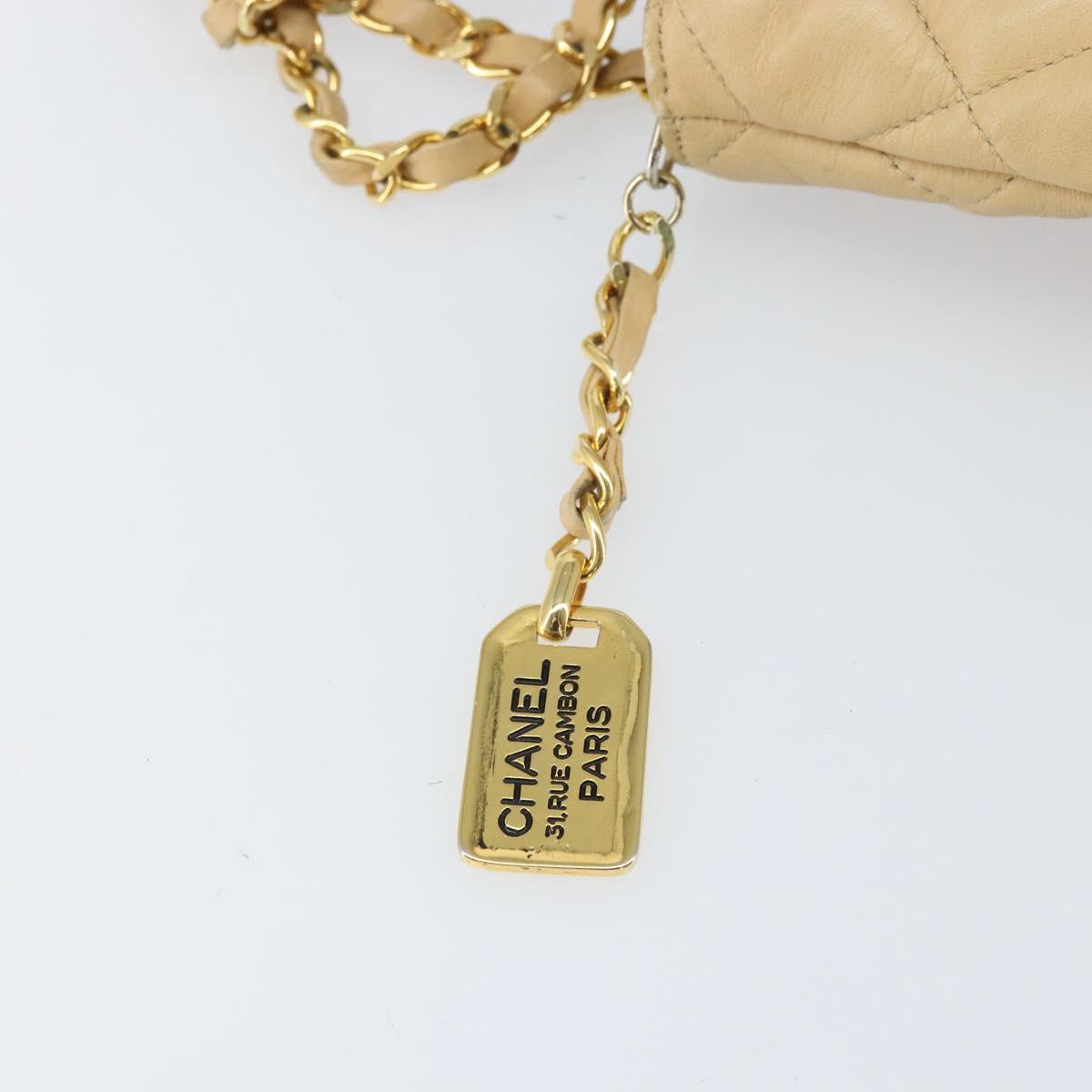 CHANEL Chain Matelasse Shoulder Bag Leather Beige Gold CC Auth 169546