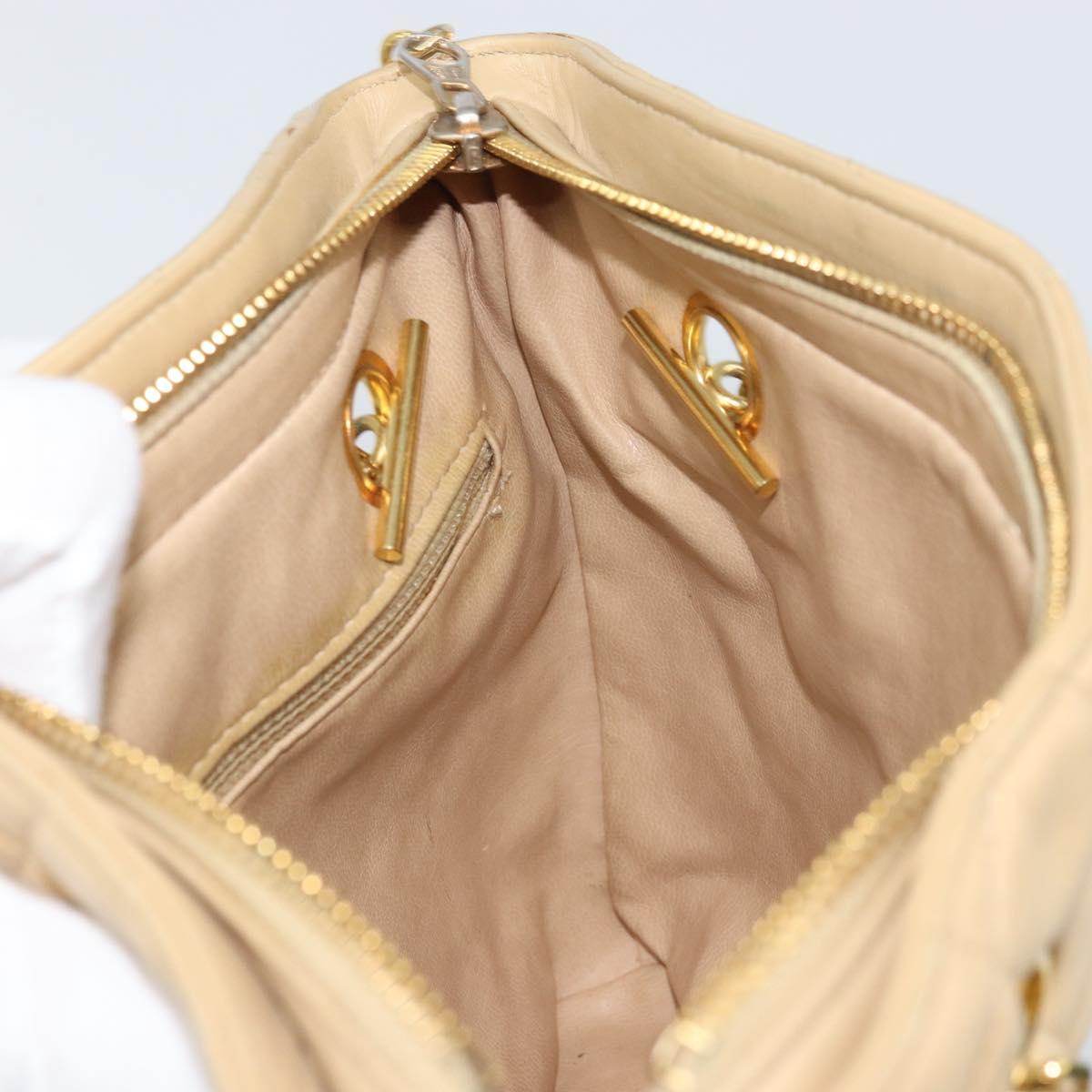 CHANEL Chain Matelasse Shoulder Bag Leather Beige Gold CC Auth 169546