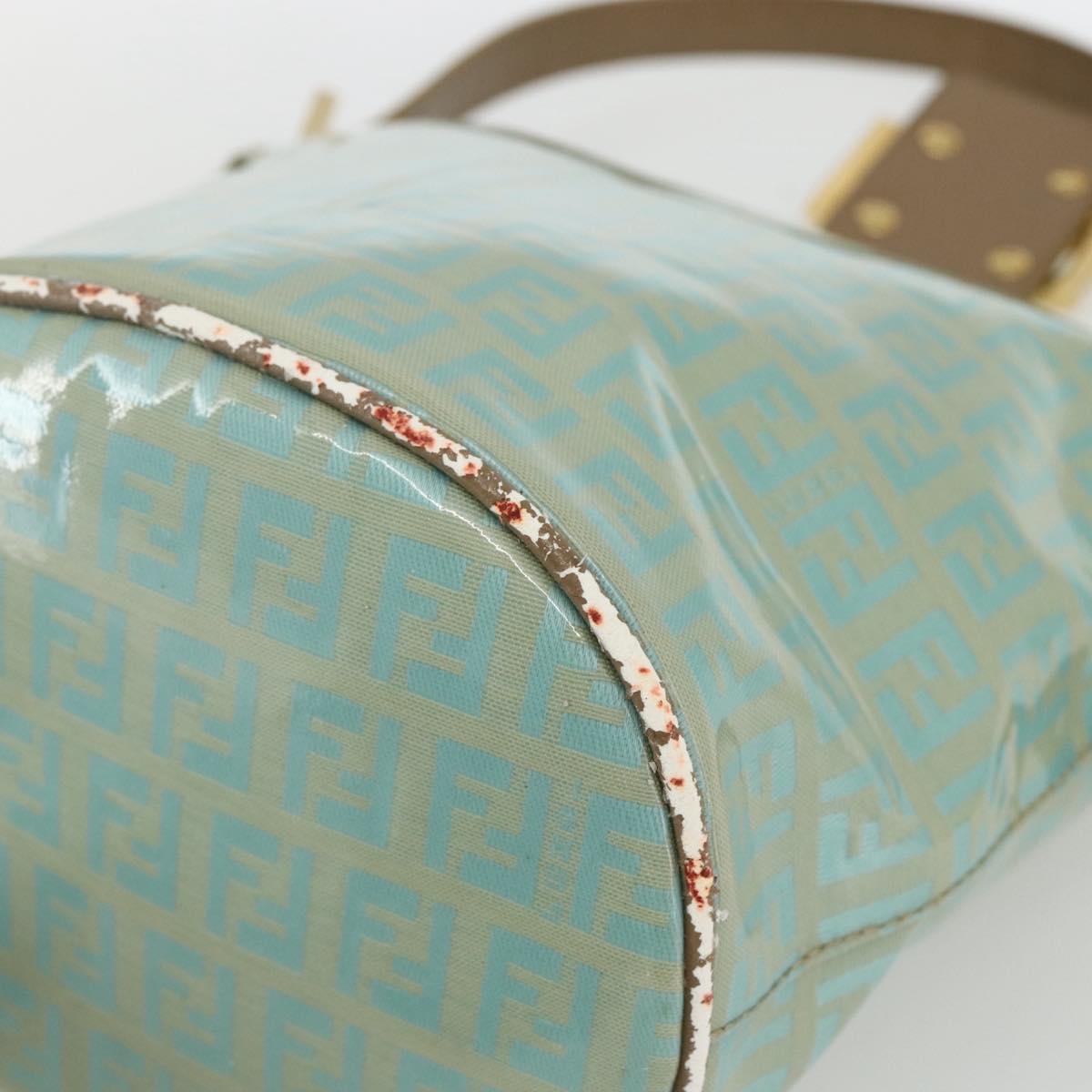 FENDI Zucchino Canvas Mamma Baguette Bag Coated Canvas Gold green Auth 169553