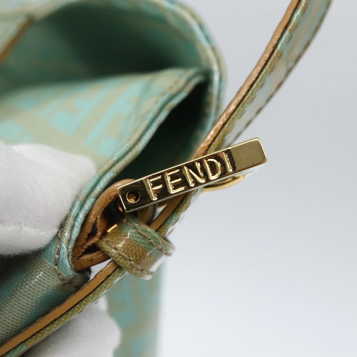 FENDI Zucchino Canvas Mamma Baguette Bag Coated Canvas Gold green Auth 169553