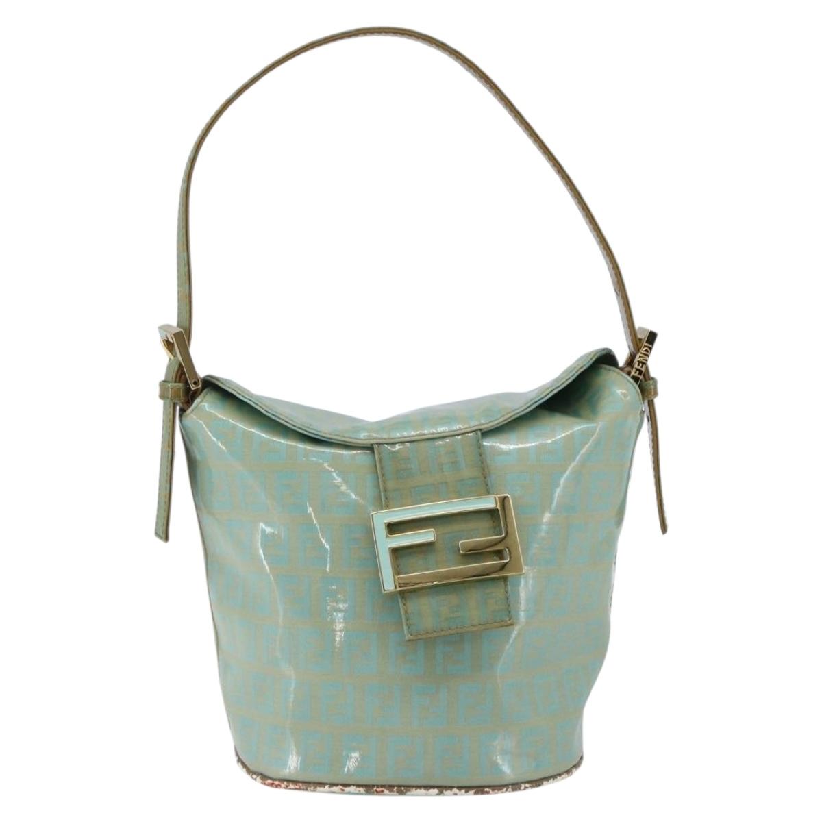 FENDI Zucchino Canvas Mamma Baguette Bag Coated Canvas Gold green Auth 169553