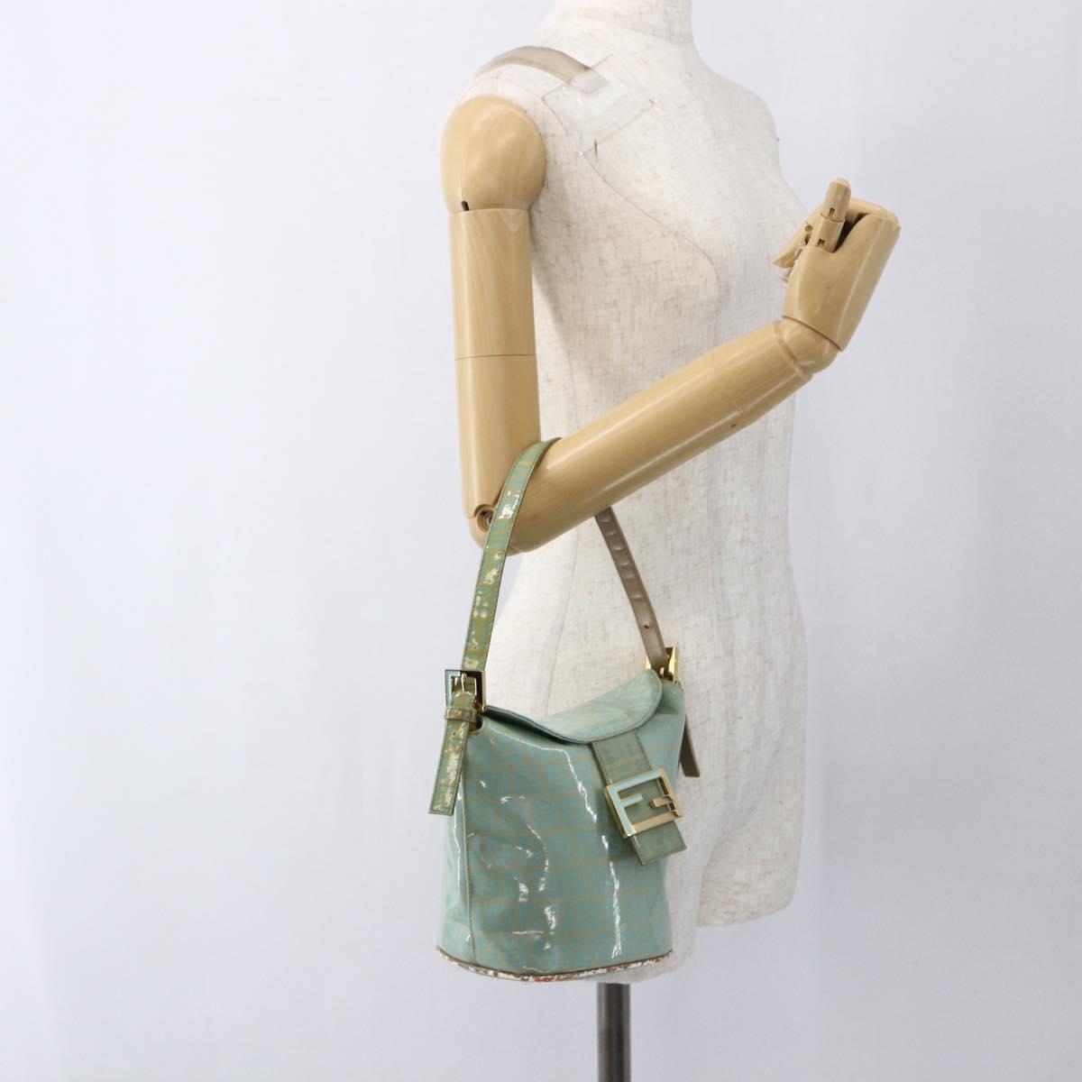 FENDI Zucchino Canvas Mamma Baguette Bag Coated Canvas Gold green Auth 169553