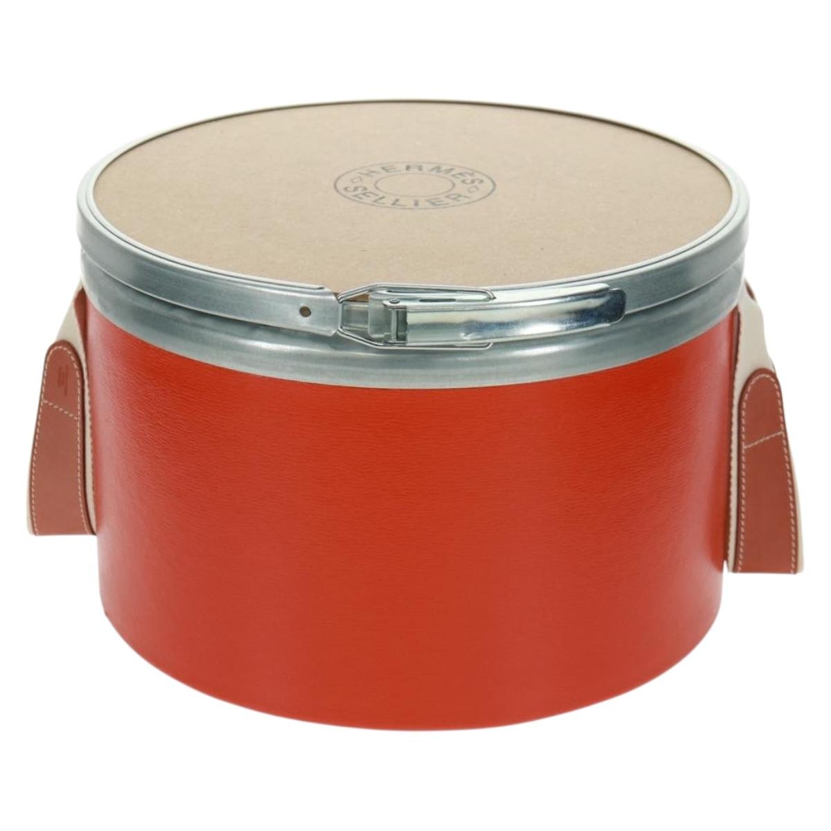 HERMES Saddle Box Accessory Case metal Orange Auth 169557V