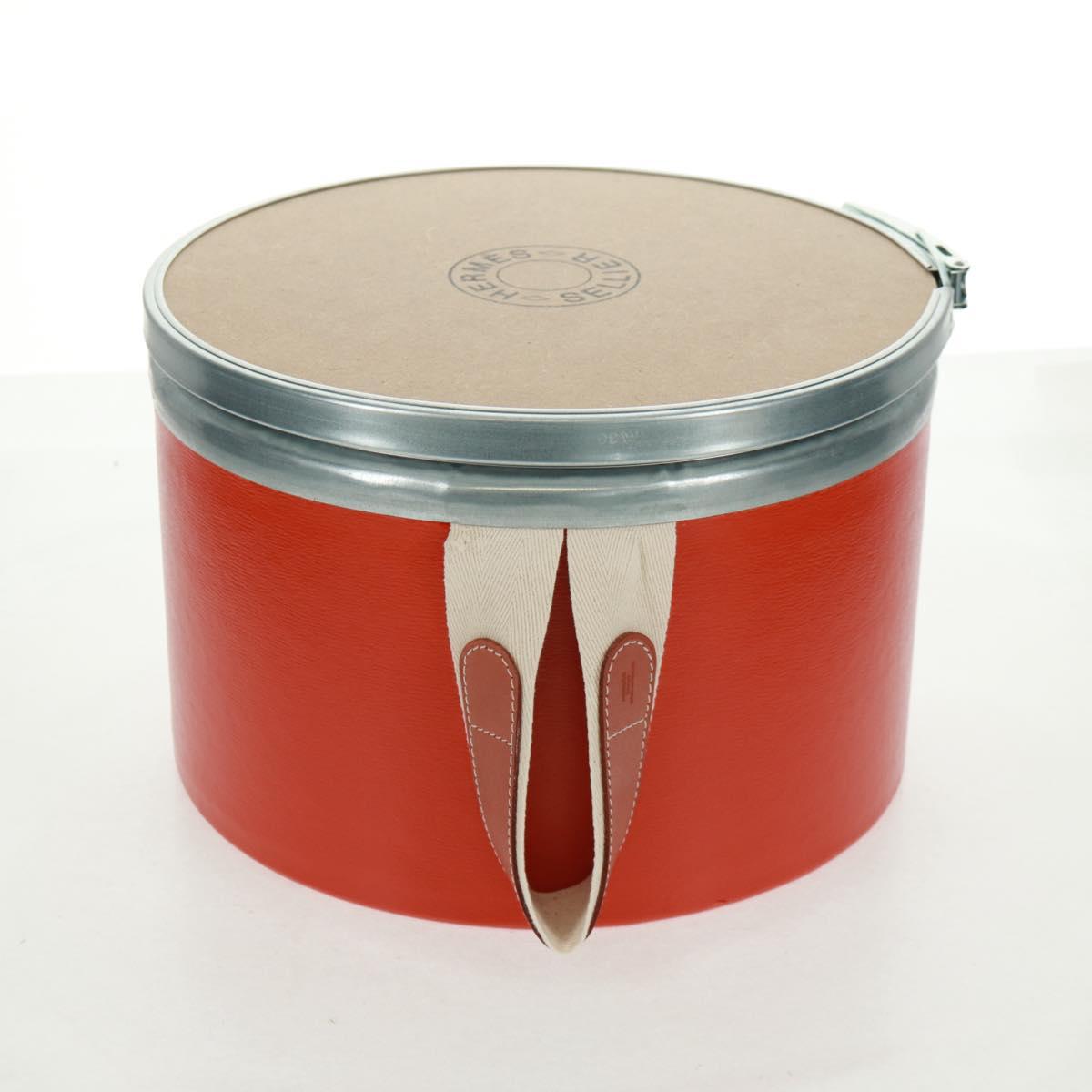 HERMES Saddle Box Accessory Case metal Orange Auth 169557V