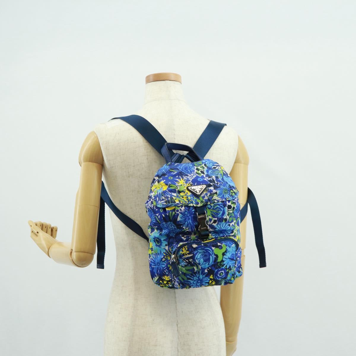 PRADA Backpack Nylon Light Blue Silver Auth 169566V