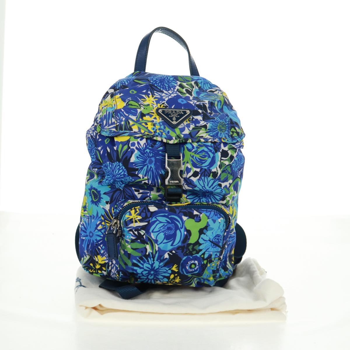 PRADA Backpack Nylon Light Blue Silver Auth 169566V