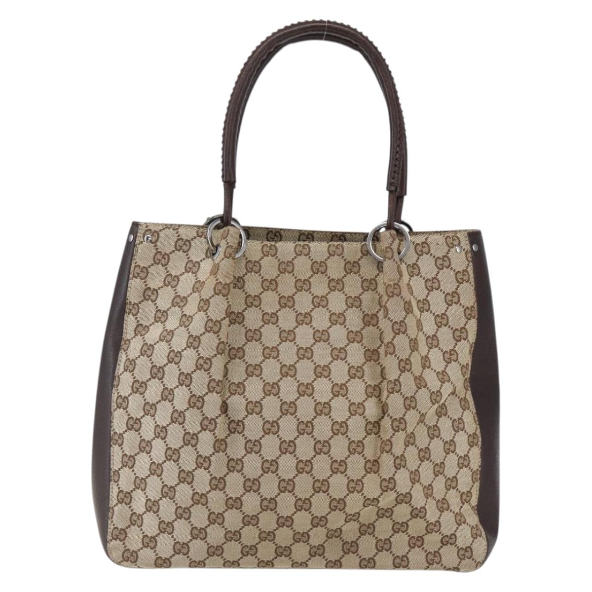 GUCCI GG Canvas Tote Bag Beige Silver 115016 Auth 169570