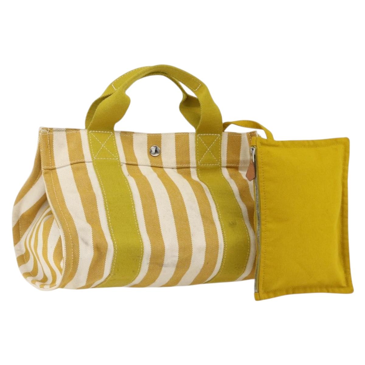 HERMES Cannes PM Hand Bag Canvas Yellow Silver Auth 169571
