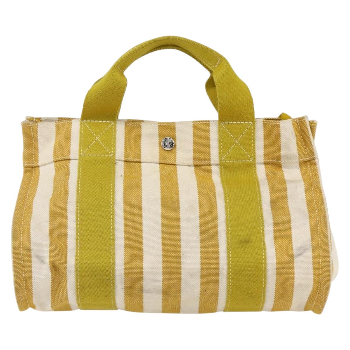 HERMES Cannes PM Hand Bag Canvas Yellow Silver Auth 169571