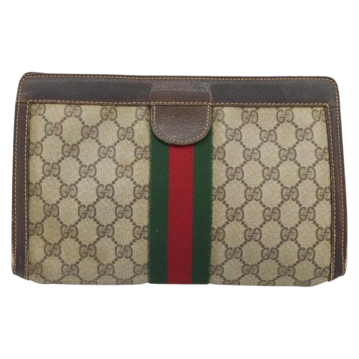 GUCCI GG Supreme Web Sherry Line Clutch Bag PVC Beige 41 001 2125 28 Auth 169573