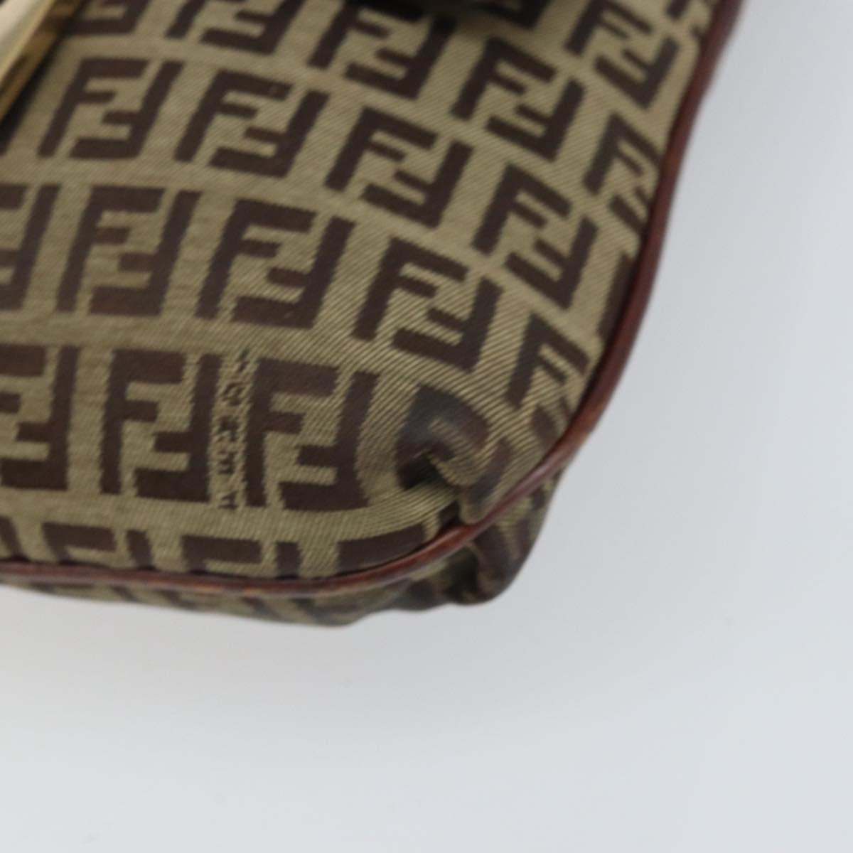 FENDI Zucchino Canvas Shoulder Bag Beige Gold Auth 169575