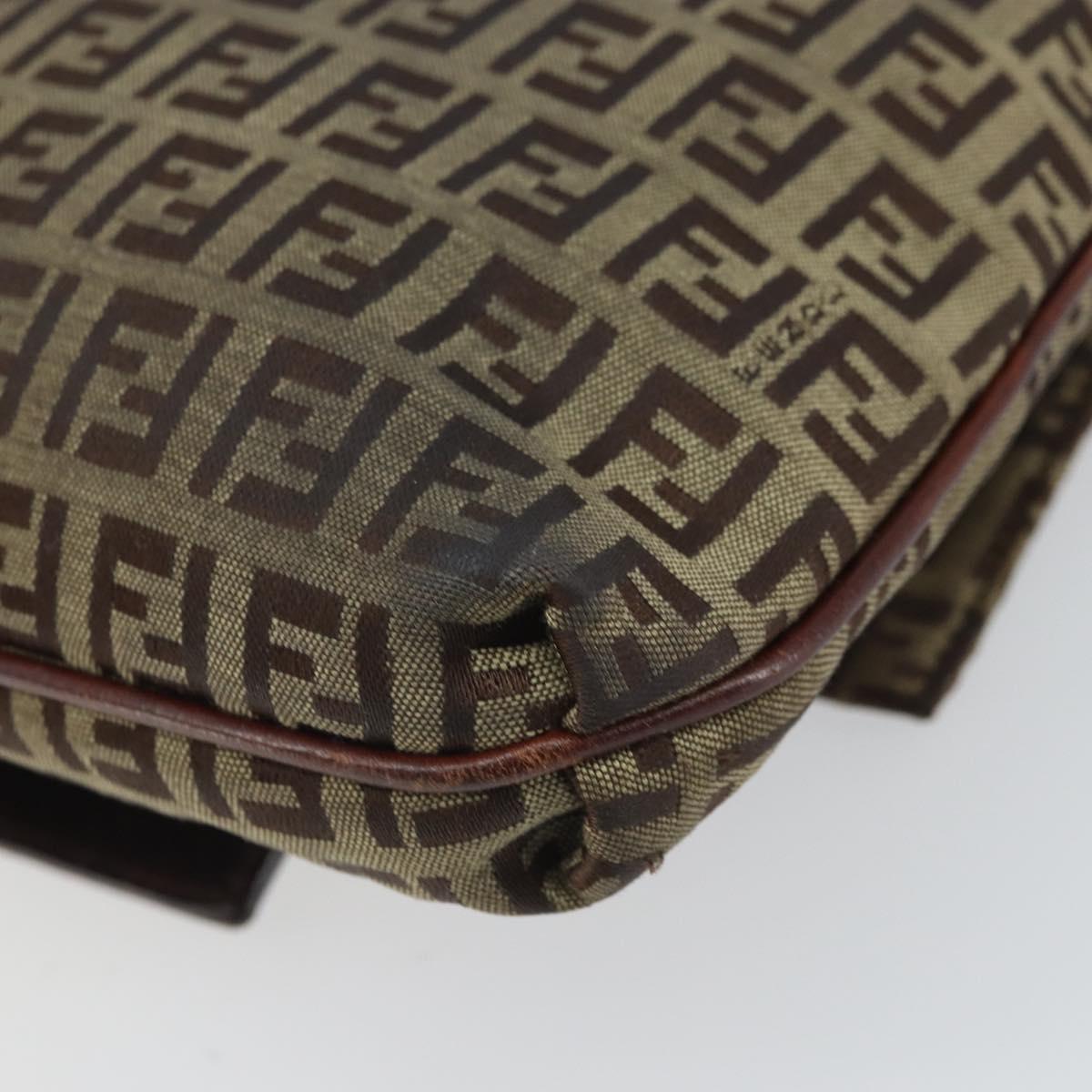 FENDI Zucchino Canvas Shoulder Bag Beige Gold Auth 169575