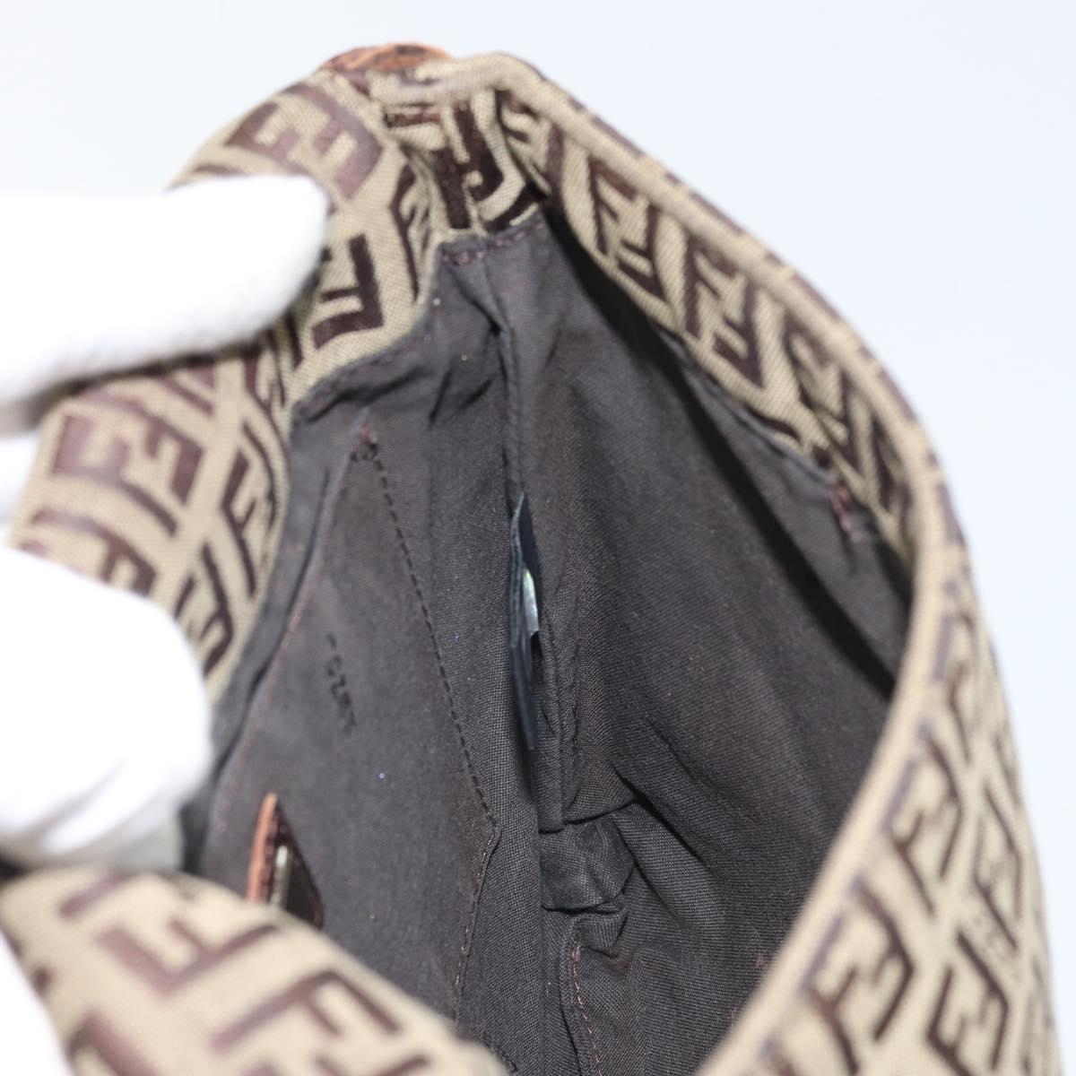 FENDI Zucchino Canvas Shoulder Bag Beige Gold Auth 169575
