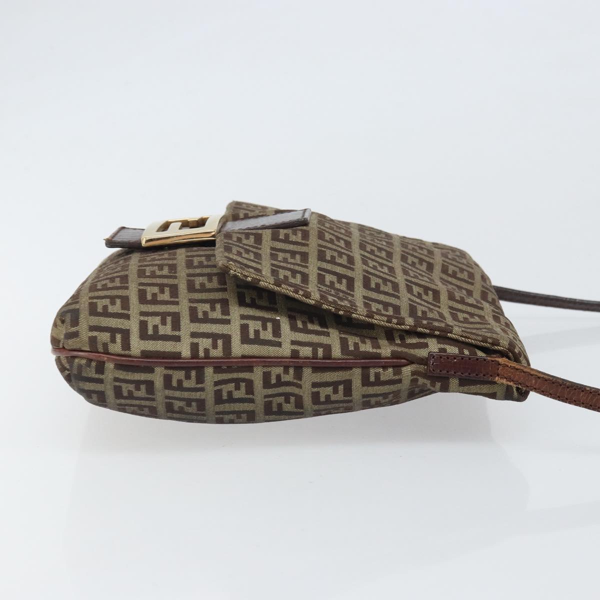 FENDI Zucchino Canvas Shoulder Bag Beige Gold Auth 169575