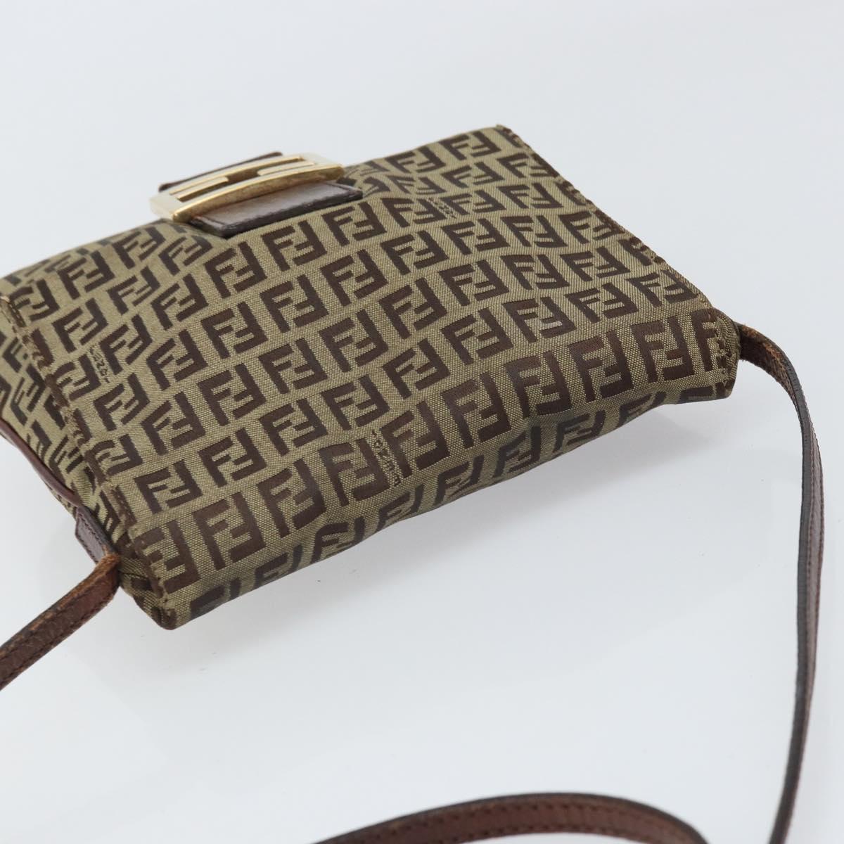FENDI Zucchino Canvas Shoulder Bag Beige Gold Auth 169575