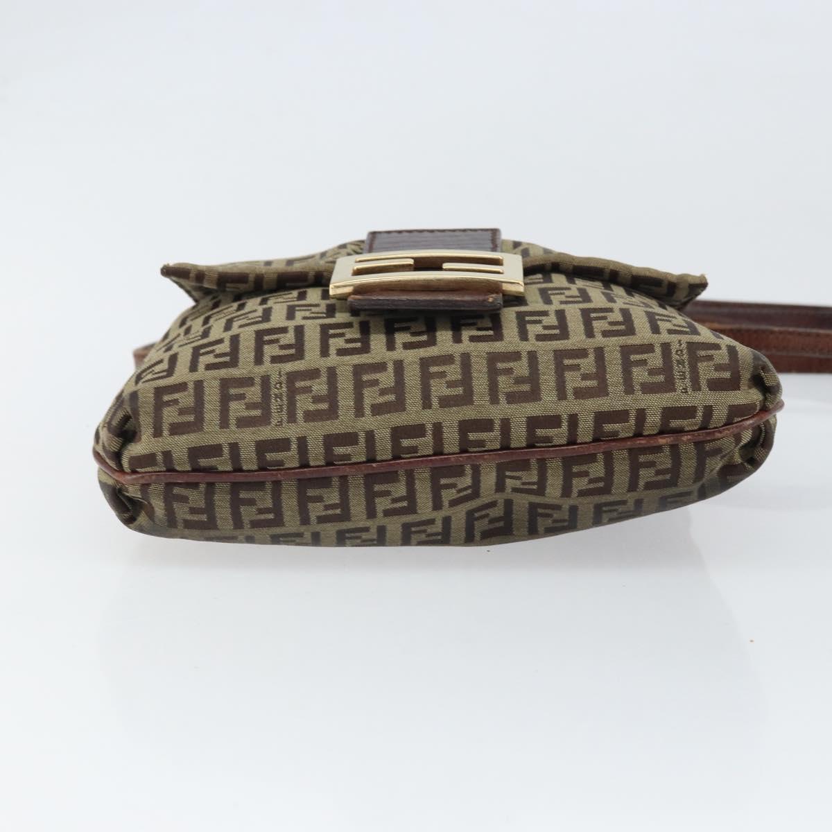 FENDI Zucchino Canvas Shoulder Bag Beige Gold Auth 169575