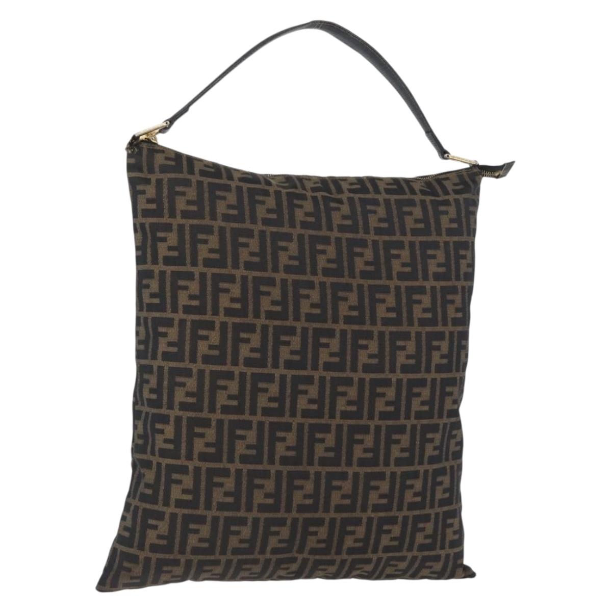 FENDI Zucca Canvas Shoulder Bag Black Brown Auth 169579