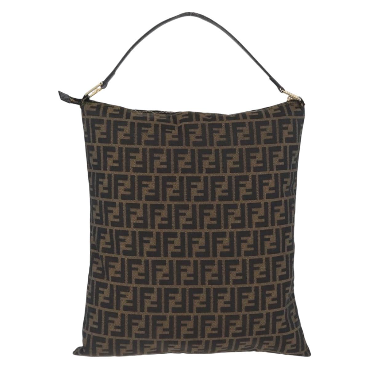 FENDI Zucca Canvas Shoulder Bag Black Brown Auth 169579