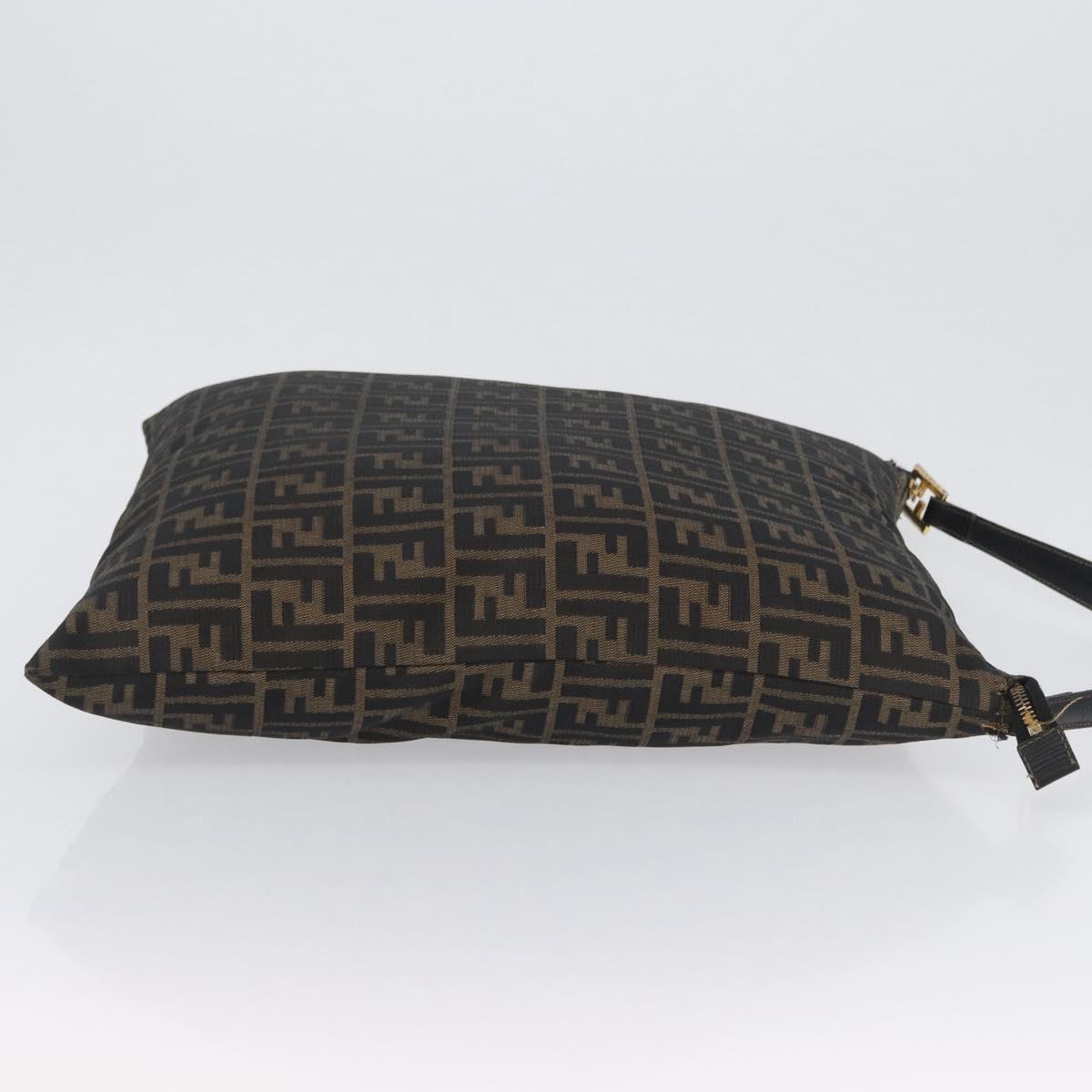FENDI Zucca Canvas Shoulder Bag Black Brown Auth 169579