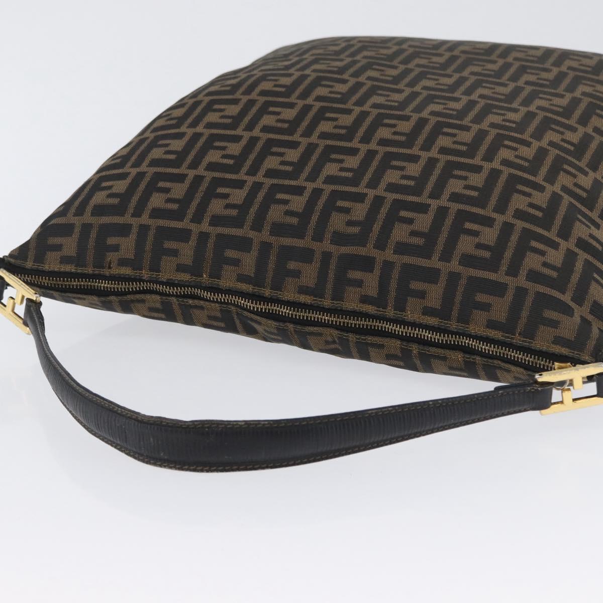 FENDI Zucca Canvas Shoulder Bag Black Brown Auth 169579