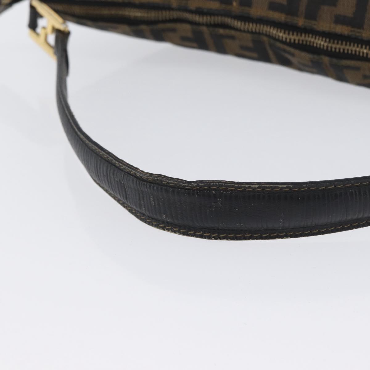FENDI Zucca Canvas Shoulder Bag Black Brown Auth 169579